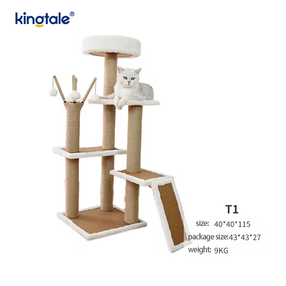 Naturlig sisal Cat Tree Tall Cat Tower Plush Multi-Level Condo